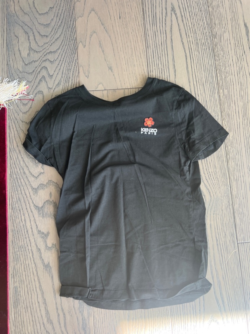 Kenzo Black Tee with Small Red Flower Logo